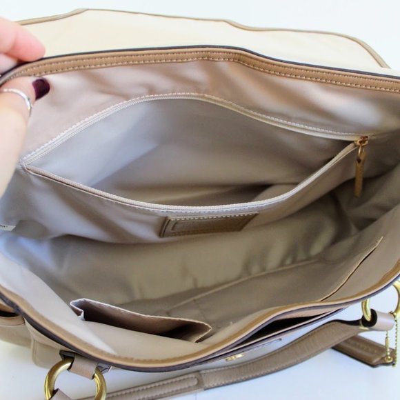 Coach Taupe/Tan/Camel Large Campbell Leather Eva Flap Satchel Purse - Picture 11 of 11